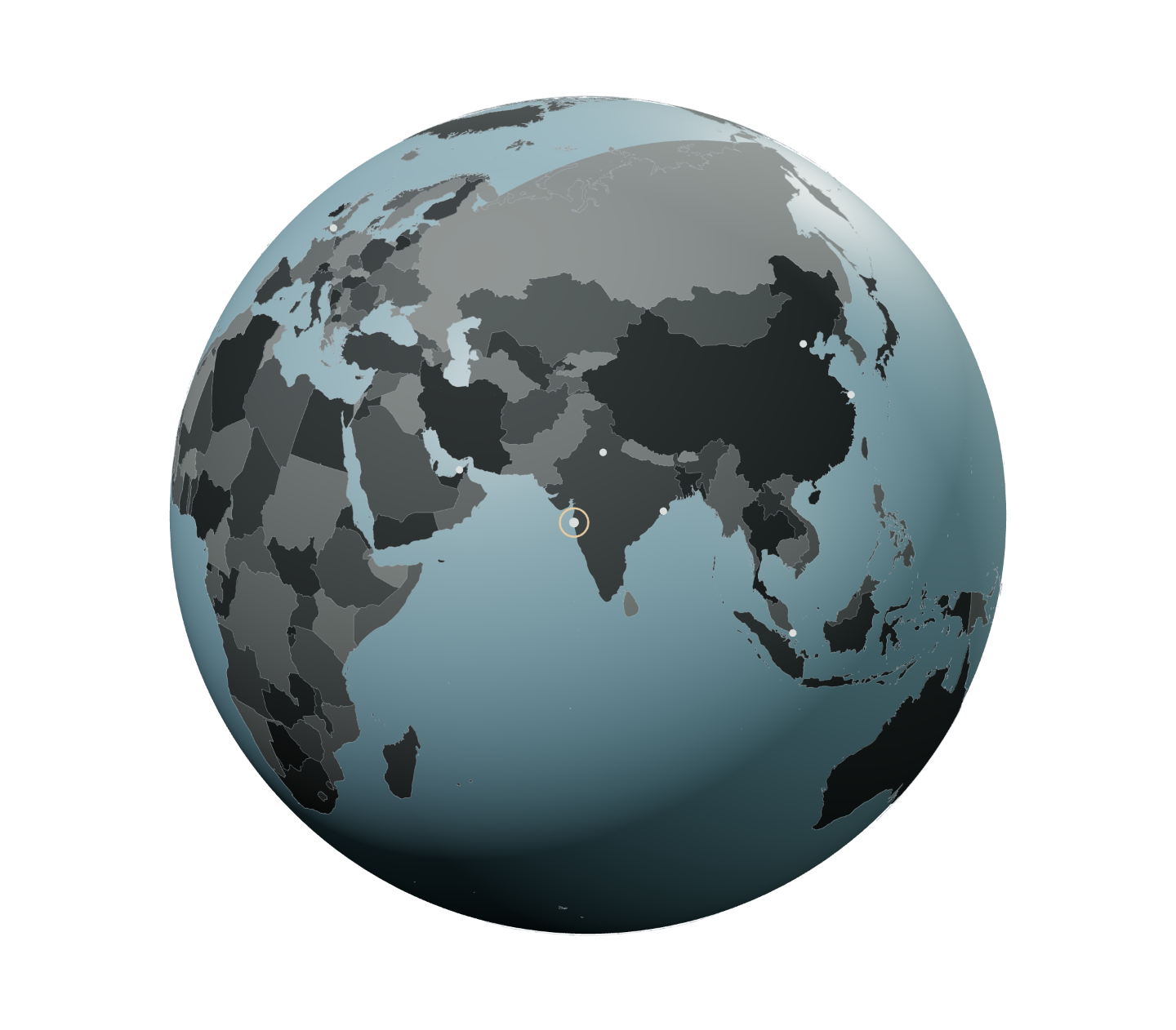 Globe centred on India and the group’s international office regions.